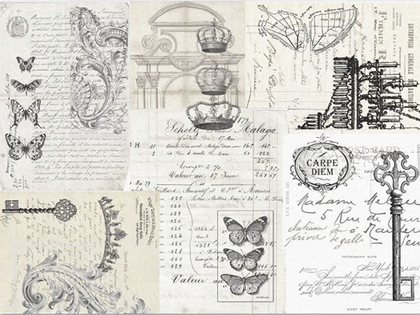 Decoupage Tissue Paper - Ephemera Collage (43.18cm x 58.42cm) - Rustic Farmhouse Charm