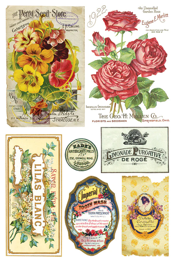 EPHEMERAL MELANGE Transfer Pad by IOD (set of eight 8"x12" sheets) - Rustic Farmhouse Charm