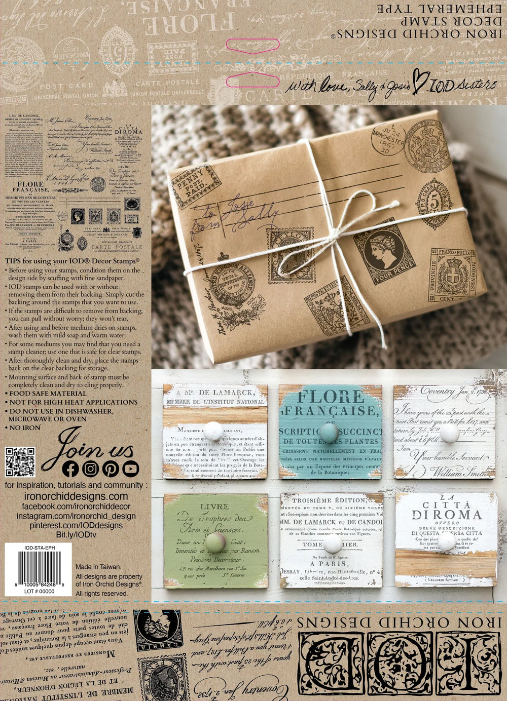IOD Stamp - EPHEMERAL TYPE (12"x12", 30.48cm x 30.48cm) - Rustic Farmhouse Charm