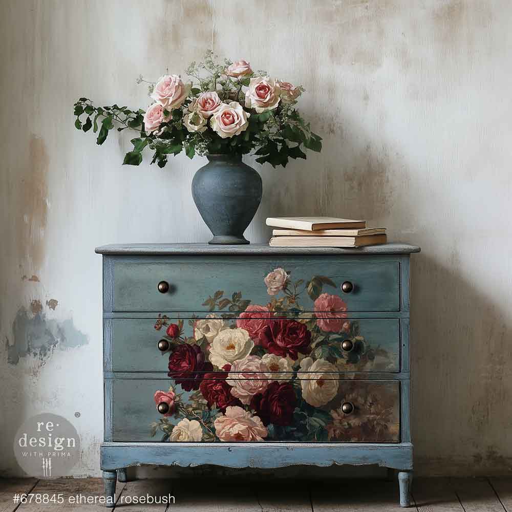 LIMITED! Redesign A1 Decoupage Fibre Paper - ETHEREAL ROSEBUSH (59.44cm x 84.07cm) - Rustic Farmhouse Charm