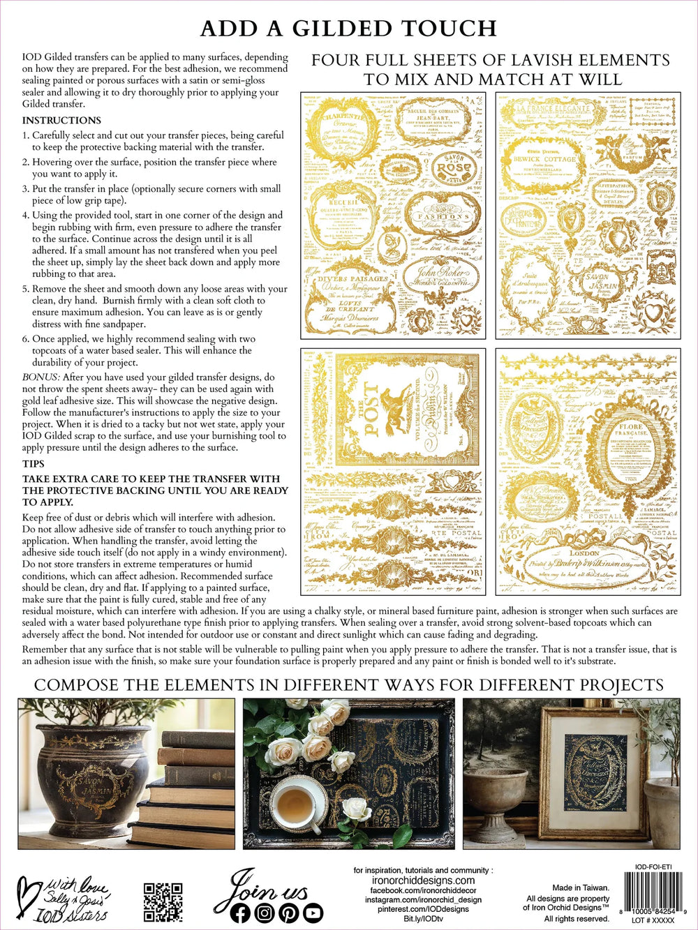 IOD Gold Gilded Transfer Pad - ETIQUETTES (set of four 12"x16" sheets) - Rustic Farmhouse Charm