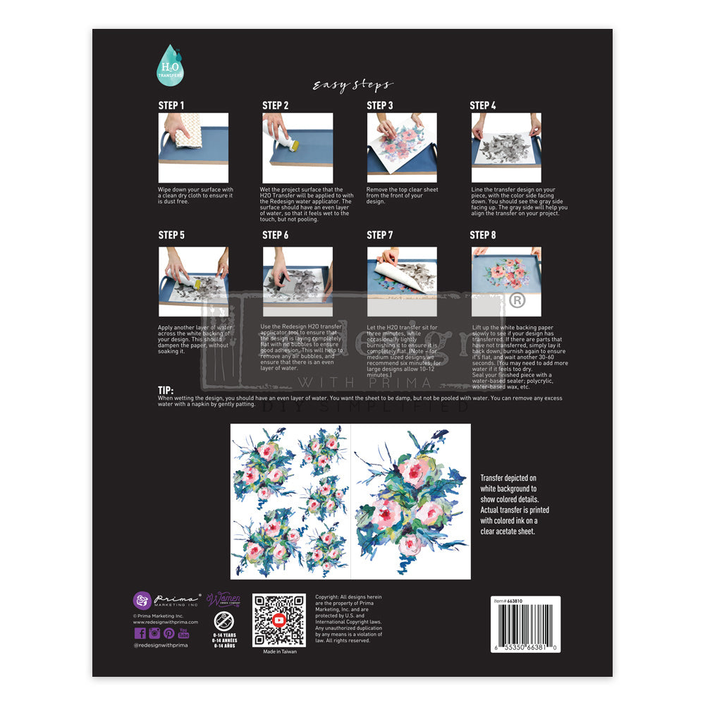 Redesign H20 Transfer - EXPRESSIVE BLOOMS (2 sheets, each 21.59cm x 27.94cm) - Rustic Farmhouse Charm