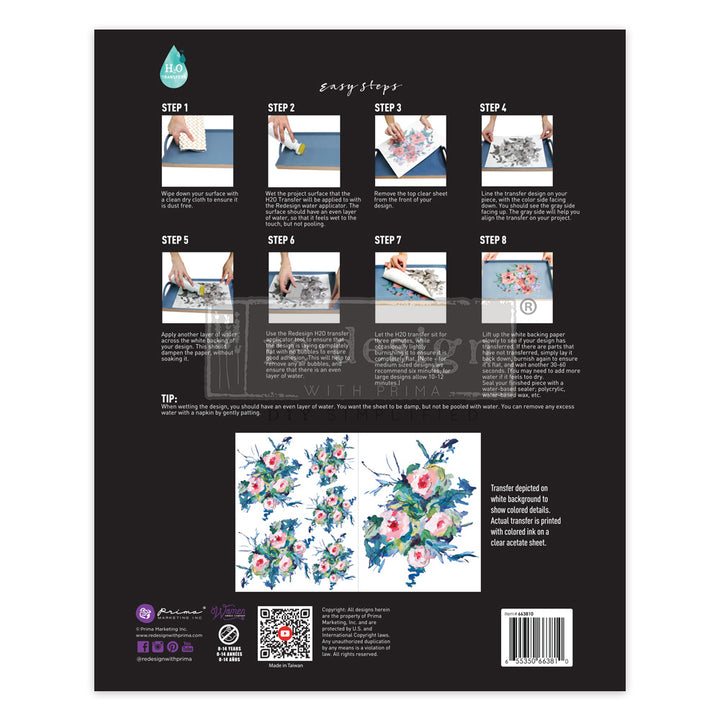 Redesign H20 Transfer - EXPRESSIVE BLOOMS (2 sheets, each 21.59cm x 27.94cm) - Rustic Farmhouse Charm
