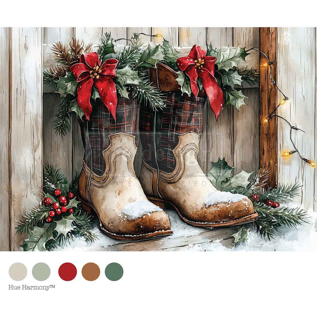 NEW! Redesign A4 Decoupage Fibre Paper - FARMHOUSE NOEL - Rustic Farmhouse Charm