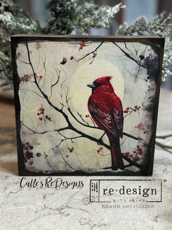Redesign A3 Decoupage Fibre Paper Pack of 3 - FESTIVE CARDINAL (29.7cm x 41.9cm) - Rustic Farmhouse Charm