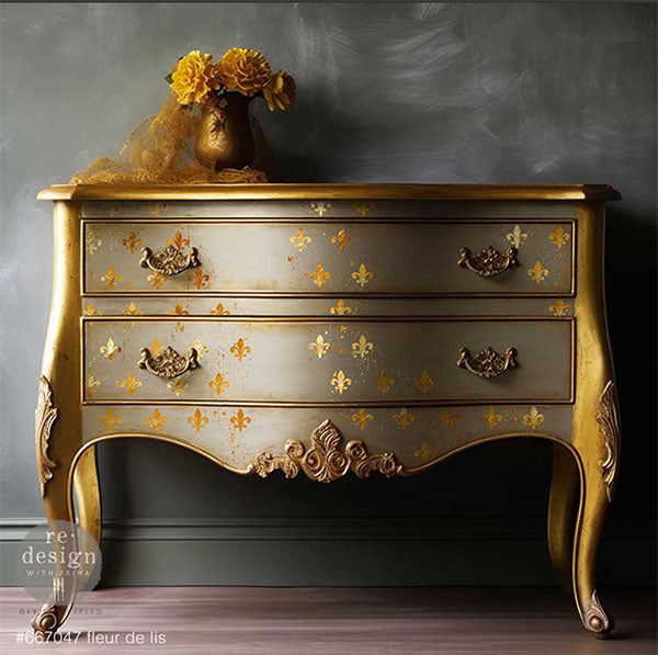 NEW! FLEUR DE LIS Redesign Gold Foil Transfer (45.72cm x 60.96cm) - Rustic Farmhouse Charm