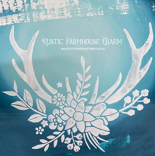 FLORAL ANTLERS Designer Stencil by Rustic Farmhouse Charm - Rustic Farmhouse Charm