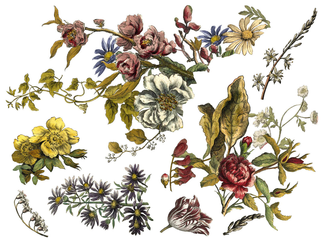 FLORAL ANTHOLOGY Transfer Pad by IOD (set of four 12"x16" sheets) - Rustic Farmhouse Charm
