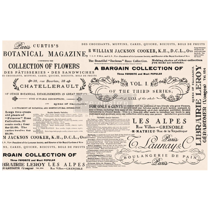 FLORAL TEXT Redesign Decoupage Tissue Paper 48.26cm x 76.2cm - Rustic Farmhouse Charm