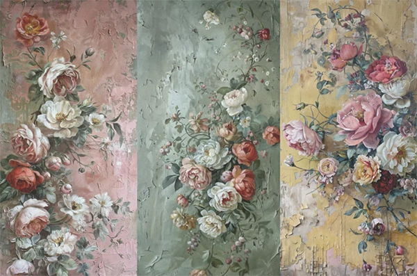 Decoupage Tissue Paper - Flowers on Vintage Wood Panels (50.8cm x 76.2cm) - Rustic Farmhouse Charm