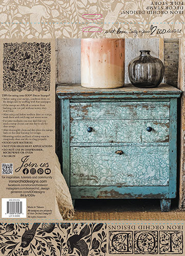 NEW! IOD Stamp - FOLK STORY (12"x12", 30.48cm x 30.48cm) - Rustic Farmhouse Charm