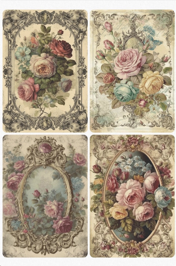Decoupage Tissue Paper - Framed Shabby Chic Florals (50.8cm x 76.2cm) - Rustic Farmhouse Charm