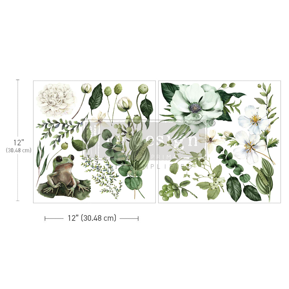 NEW! Redesign Maxi Transfer - FROGGY MEADOW GREENS (2 sheets, each 30.48cm x 30.48cm) - Rustic Farmhouse Charm