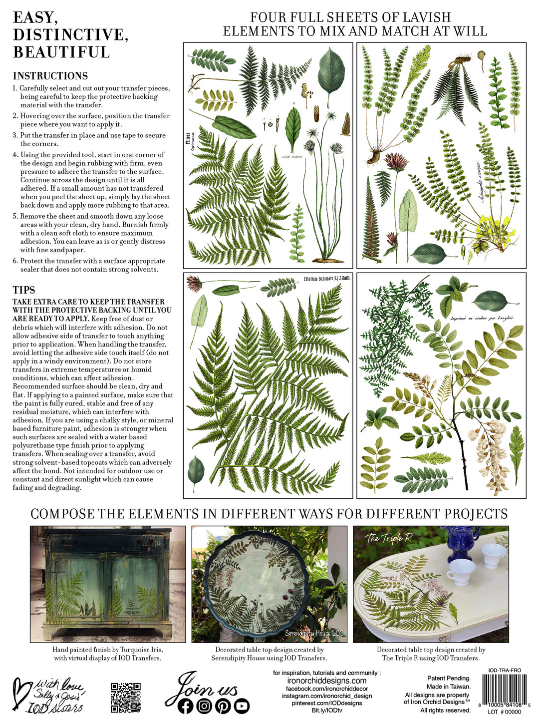 FRONDS BOTANICAL Transfer Pad by IOD (set of four 12"x16" sheets) - Rustic Farmhouse Charm