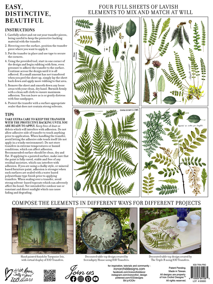 FRONDS BOTANICAL Transfer Pad by IOD (set of four 12"x16" sheets) - Rustic Farmhouse Charm