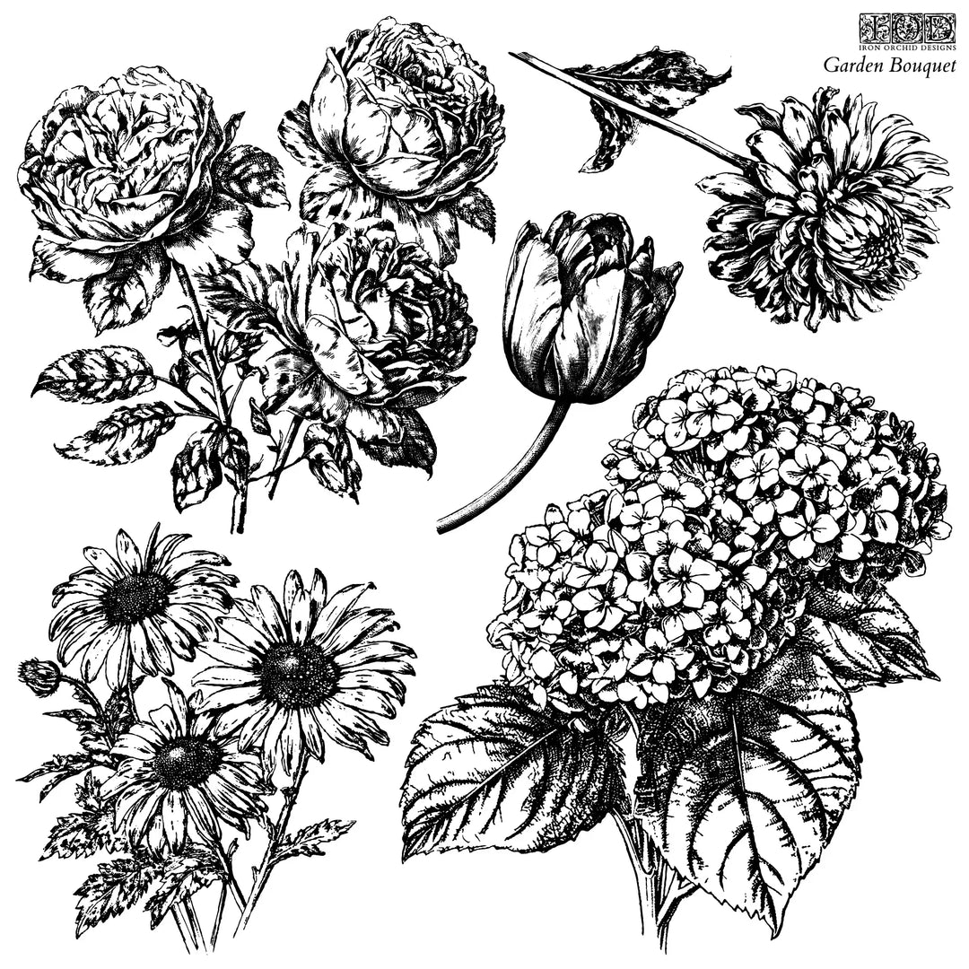 IOD Stamp - GARDEN BOUQUET (12"x12", 30.48cm x 30.48cm) - Rustic Farmhouse Charm