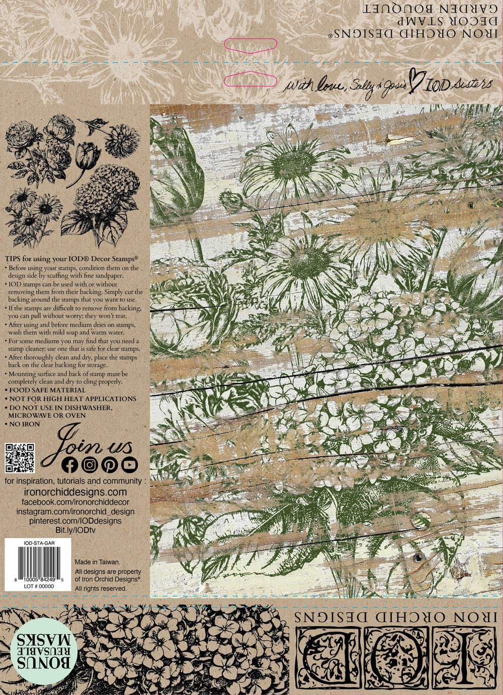 IOD Stamp - GARDEN BOUQUET (12"x12", 30.48cm x 30.48cm) - Rustic Farmhouse Charm