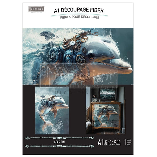 Redesign A1 Decoupage Fibre Paper - GEAR FIN (59.44cm x 84.07cm) - Rustic Farmhouse Charm