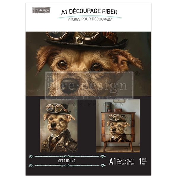 Redesign A1 Decoupage Fibre Paper - GEAR HOUND (59.44cm x 84.07cm) - Rustic Farmhouse Charm