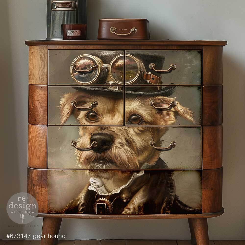 Redesign A1 Decoupage Fibre Paper - GEAR HOUND (59.44cm x 84.07cm) - Rustic Farmhouse Charm