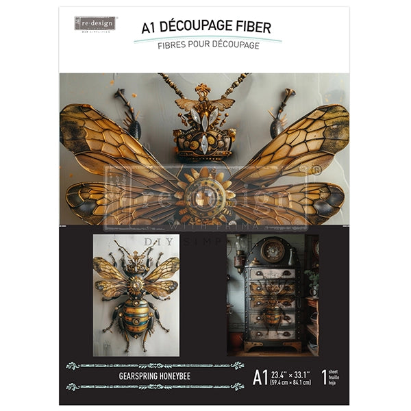 Redesign A1 Decoupage Fibre Paper - GEARSPRING HONEYBEE (59.44cm x 84.07cm) - Rustic Farmhouse Charm