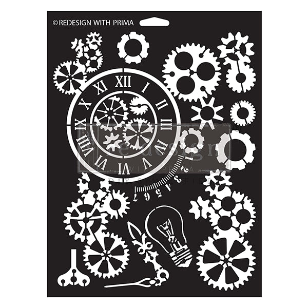 Redesign Stencil - GEARWORKS (22.86cm x 30.48cm) - Rustic Farmhouse Charm