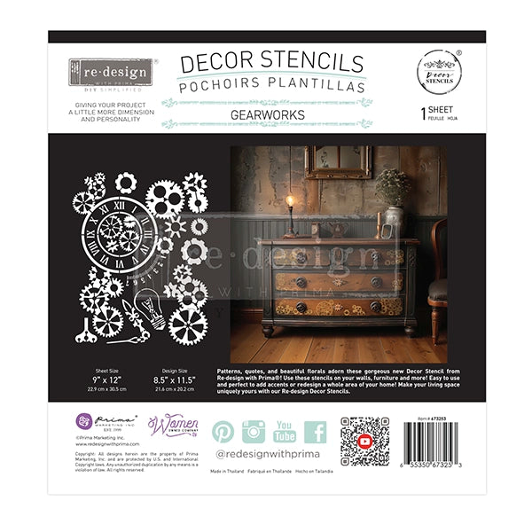 Redesign Stencil - GEARWORKS (22.86cm x 30.48cm) - Rustic Farmhouse Charm