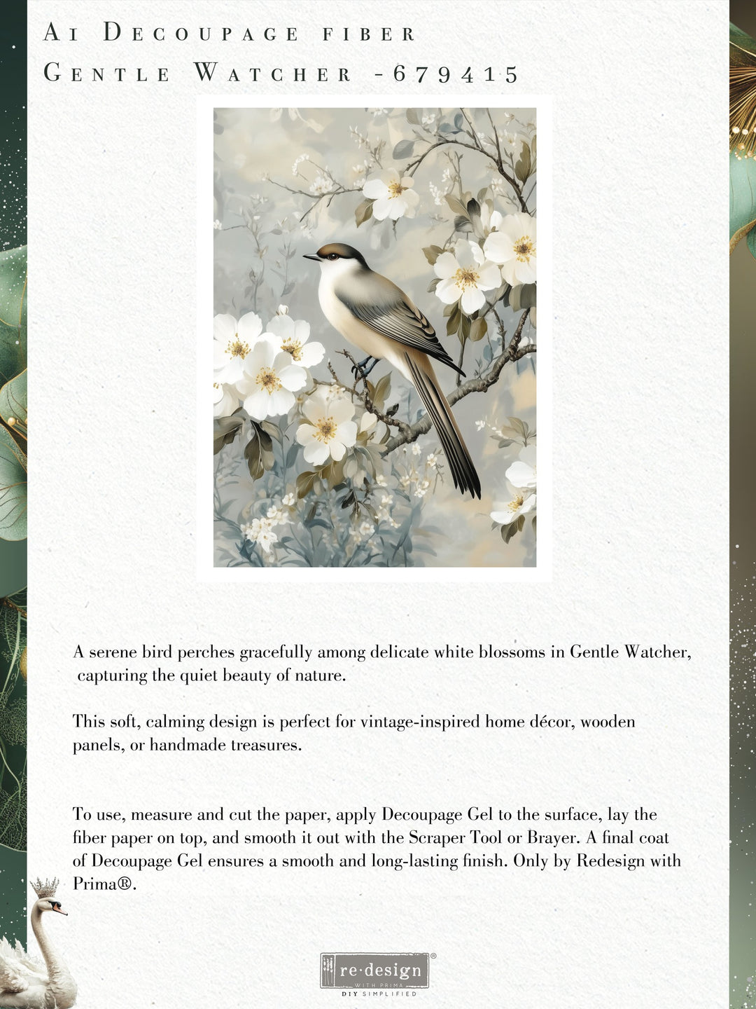 NEW! Redesign Limited A1 Decoupage Fibre Paper - GENTLE WATCHER (59.44cm x 84.07cm) - Rustic Farmhouse Charm