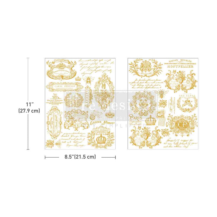 NEW! Redesign H20 Transfer - GILDED MEMORIES (2 sheets, each 21.59cm x 27.94cm) - Rustic Farmhouse Charm