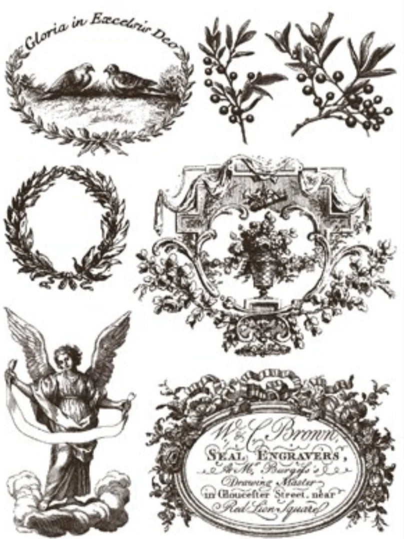IOD Paint Inlay - GLORIA (set of eight 12"x16" sheets) - Rustic Farmhouse Charm