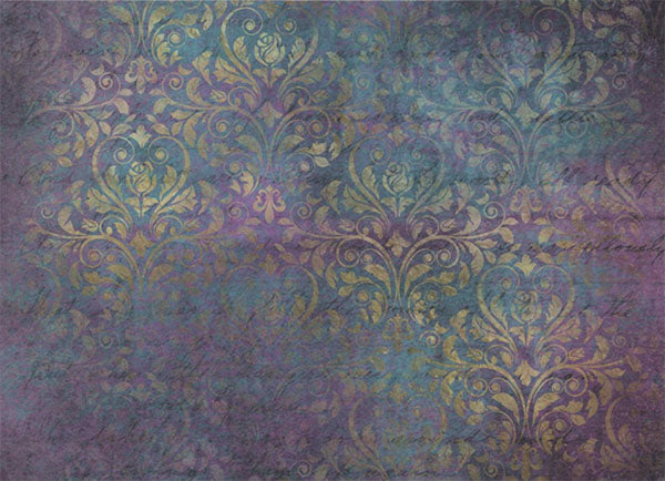 Decoupage Tissue Paper - Gold Damask on Purple Pink & Teal (53.34cm x 73.66cm) - Rustic Farmhouse Charm