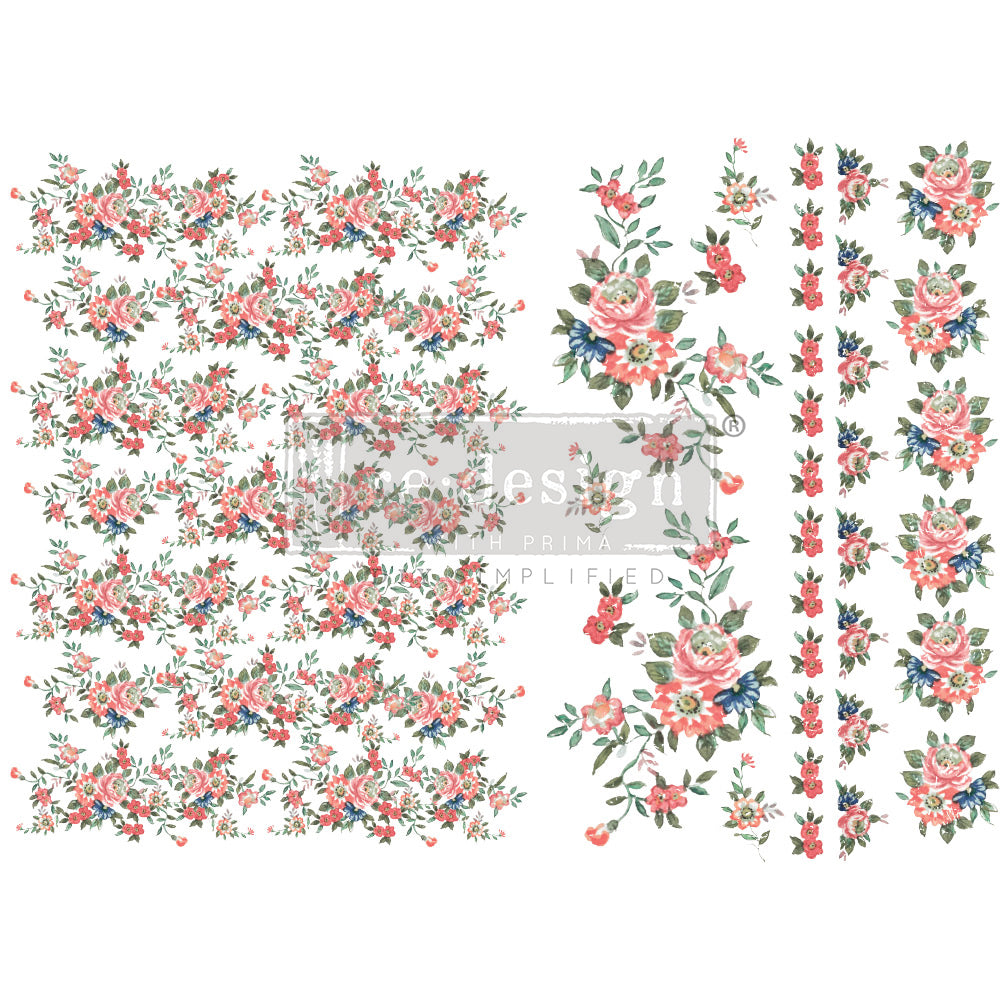 Redesign H20 Transfer - GORGEOUS FLORA (2 sheets, each 21.59cm x 27.94cm) - Rustic Farmhouse Charm