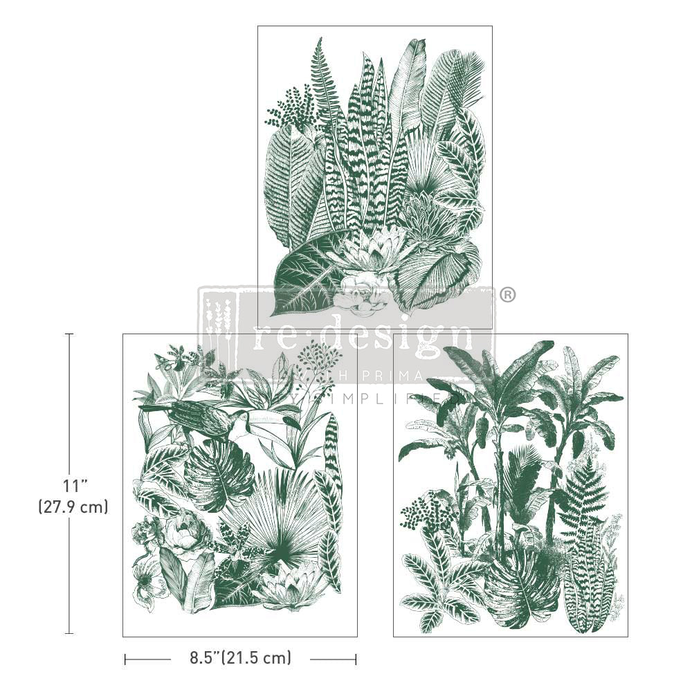 GREEN FOLIAGE Redesign Middy Transfer (3 sheets, each 21.59cm x 27.94cm) - Rustic Farmhouse Charm