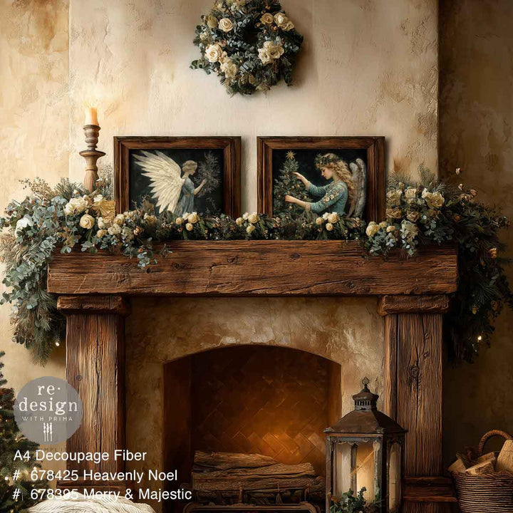 NEW! Redesign A4 Decoupage Fibre Paper - HEAVENLY NOEL - Rustic Farmhouse Charm