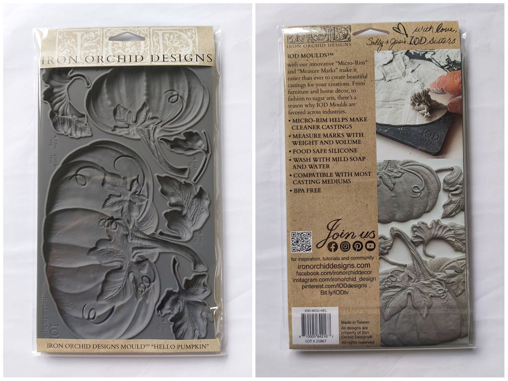 NEW! HELLO PUMPKIN Mould by IOD (6"x10", 15.24cm x 25.4cm) - Rustic Farmhouse Charm