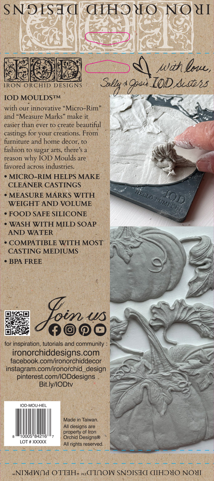 NEW! HELLO PUMPKIN Mould by IOD (6"x10", 15.24cm x 25.4cm) - Rustic Farmhouse Charm
