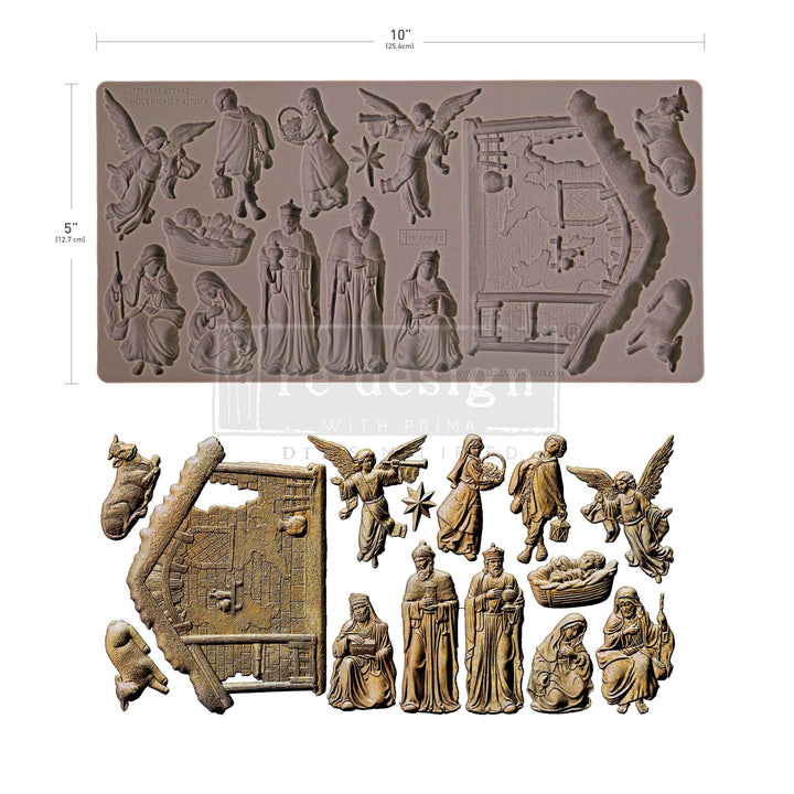 NEW! Redesign Mould - HOLY NIGHT NATIVITY (5" x 10") - Rustic Farmhouse Charm