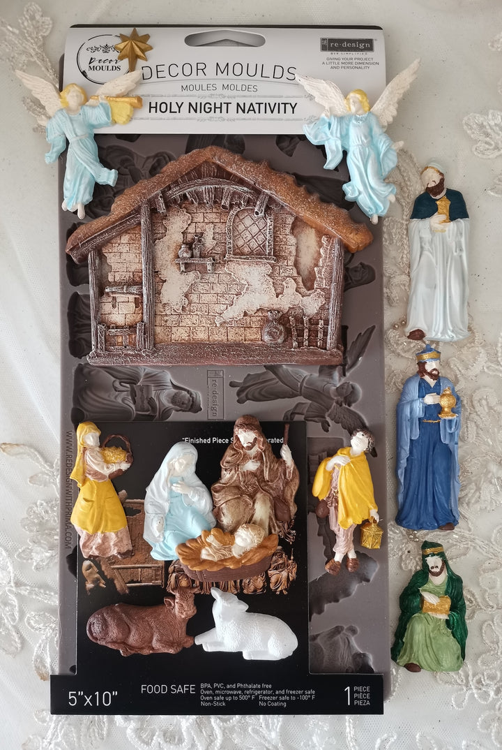NEW! Redesign Mould - HOLY NIGHT NATIVITY (5" x 10") - Rustic Farmhouse Charm