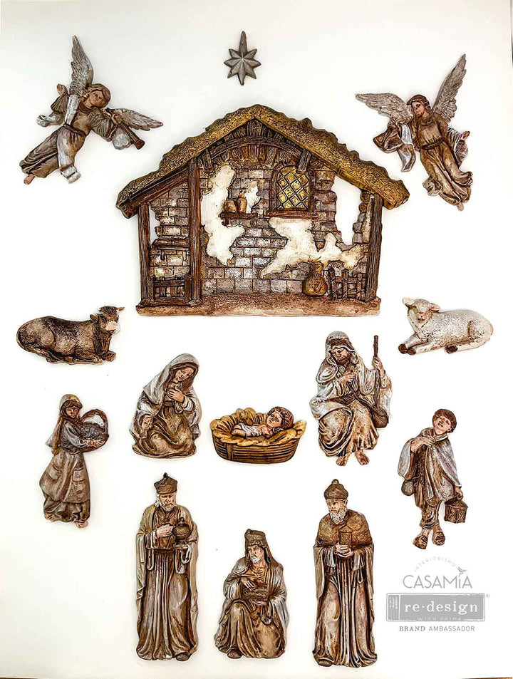 NEW! Redesign Mould - HOLY NIGHT NATIVITY (5" x 10") - Rustic Farmhouse Charm
