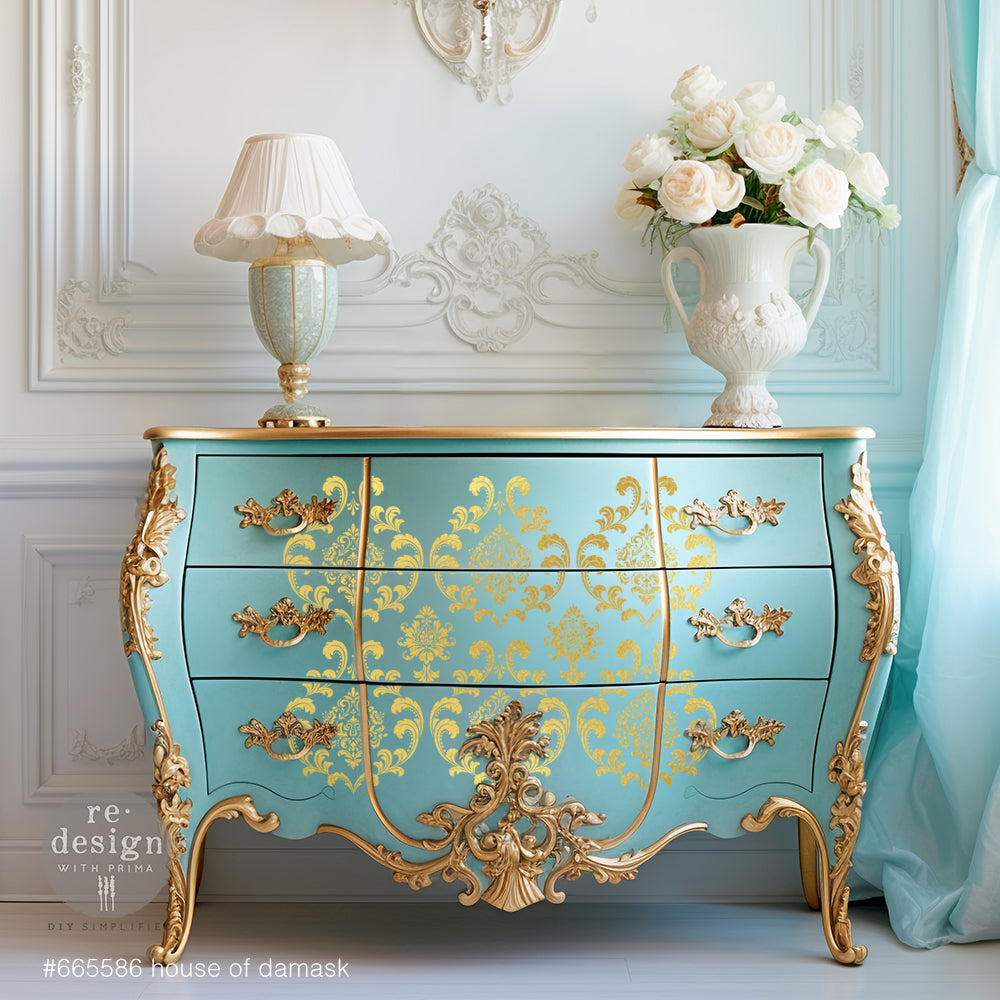 NEW! Redesign Kacha Gold Foil Transfer - HOUSE OF DAMASK (45.72cm x 60.96cm) - Rustic Farmhouse Charm