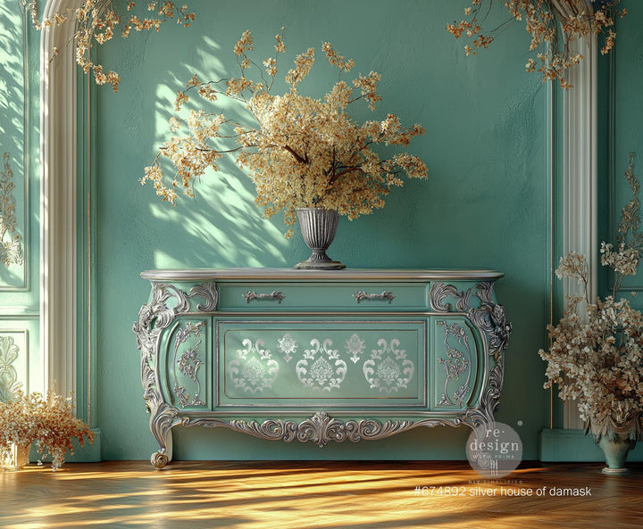 NEW! Redesign Kacha Foil Transfer - SILVER HOUSE OF DAMASK (45.72cm x 60.96cm) - Rustic Farmhouse Charm