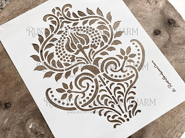 INDIAN DAMASK Designer Stencil by Rustic Farmhouse Charm - Rustic Farmhouse Charm