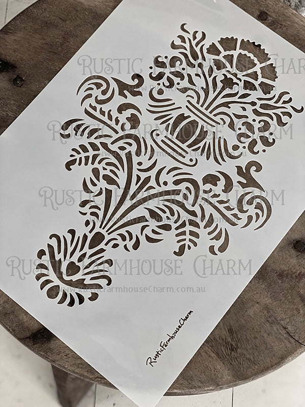 JARDINIERE DAMASK Designer Stencil by Rustic Farmhouse Charm - Rustic Farmhouse Charm