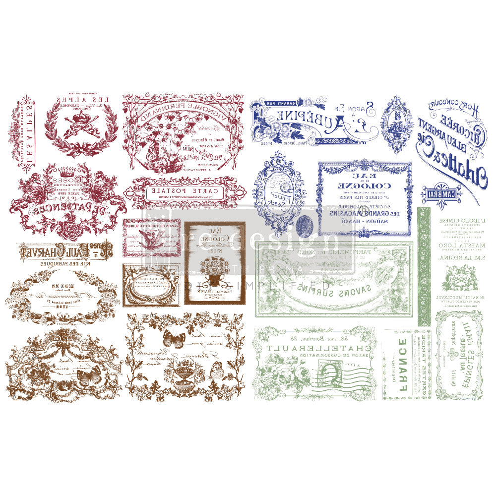 Redesign H20 Transfer - JUST LABELS (2 sheets, each 21.59cm x 27.94cm) - Rustic Farmhouse Charm