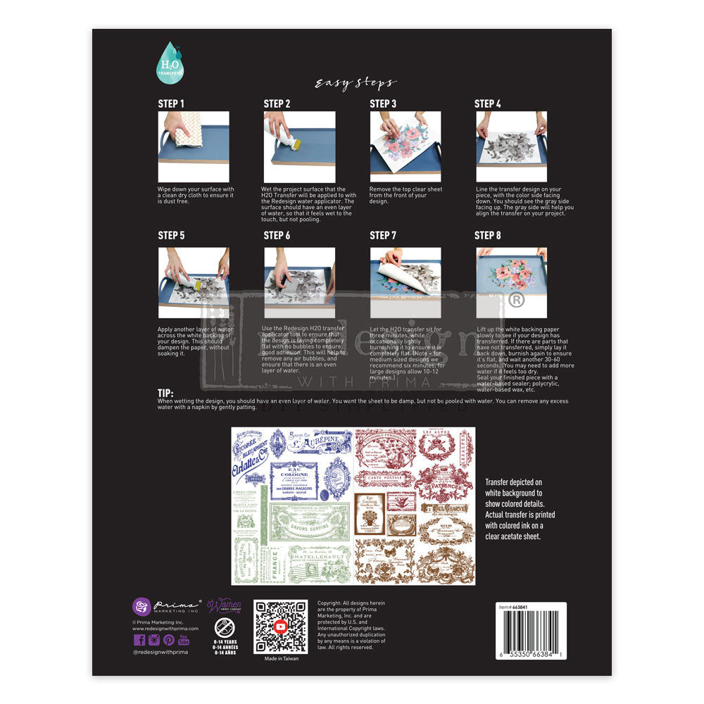 Redesign H20 Transfer - JUST LABELS (2 sheets, each 21.59cm x 27.94cm) - Rustic Farmhouse Charm