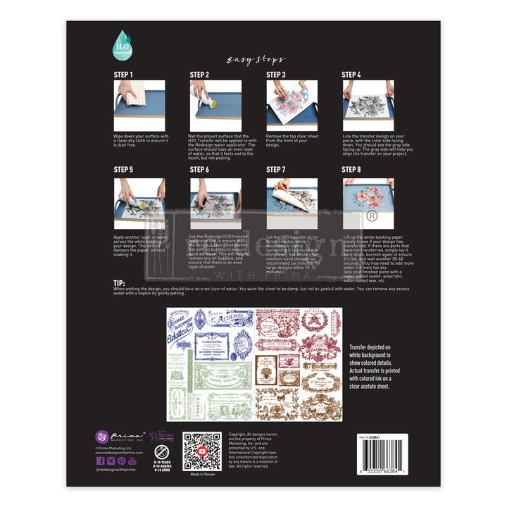 Redesign H20 Transfer - JUST LABELS (2 sheets, each 21.59cm x 27.94cm) - Rustic Farmhouse Charm