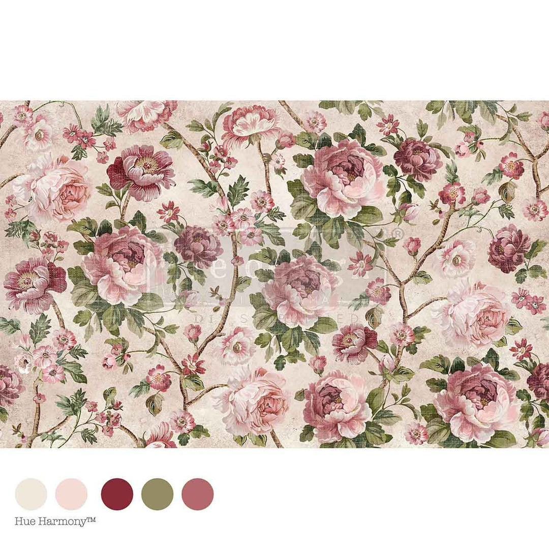NEW! Redesign Decoupage Tissue Paper - TIMELESS BLOOMS by Kacha (48.26cm x 76.2cm) - Rustic Farmhouse Charm