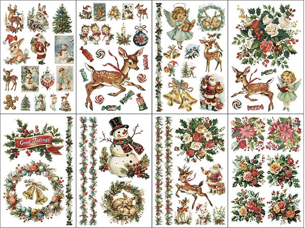 NEW! IOD Transfer Pad - KITSCHY CHRISTMAS (set of eight 8"x12" sheets) - Rustic Farmhouse Charm