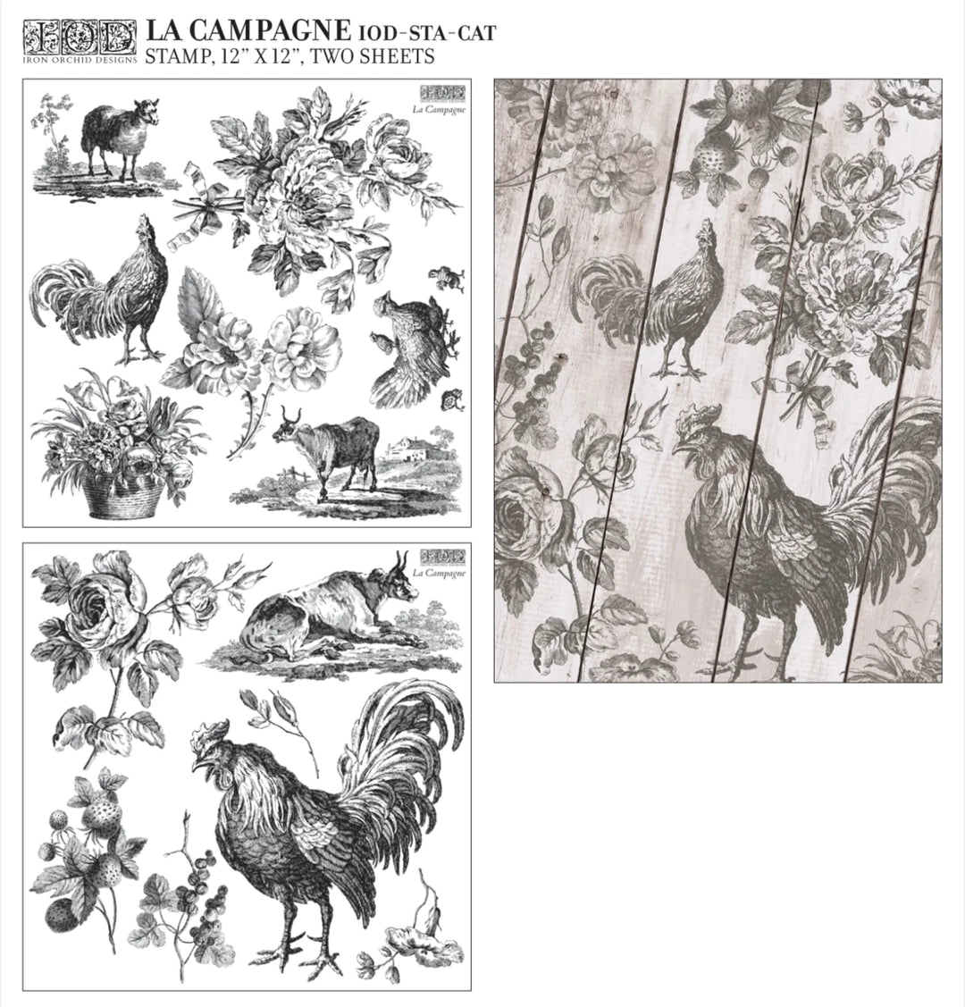 LA CAMPAGNE Stamp Set by IOD (12"x12", 30.48cm x 30.48cm) - Rustic Farmhouse Charm