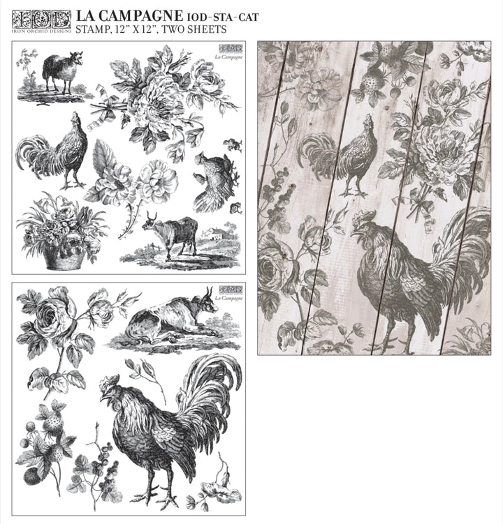 LA CAMPAGNE Stamp Set by IOD (12"x12", 30.48cm x 30.48cm) - Rustic Farmhouse Charm